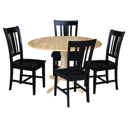International Concepts 42 in. Dual Drop Leaf Table with 4 Splat Back Dining Chairs - 5 Piece Dining Set K01-42DP-C46-10-4